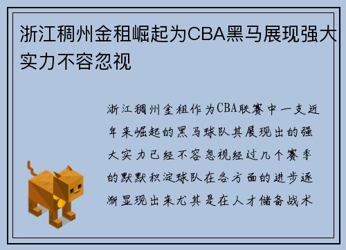 浙江稠州金租崛起为CBA黑马展现强大实力不容忽视